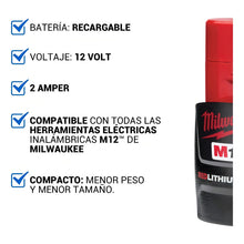 Batería Recargable Milwaukee 2 Amp M12 12 Volt Ion Litio