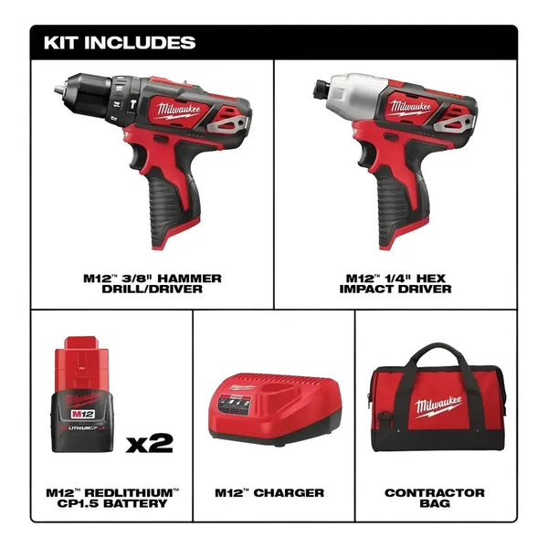 Combo 2497-22 Llave Impacto+rotomartillo M12 Milwaukee Rojo
