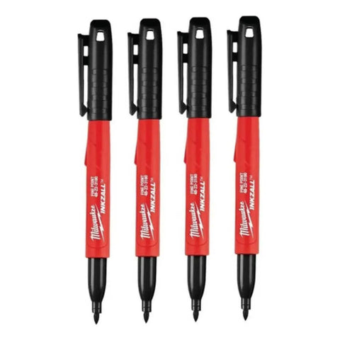 4 Pzas Marcador Punta Fino Negro Inkzall 48223104 Milwaukee Negro