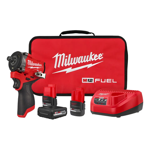 Kit Llave Impacto Corta M12 Fuel 1/2  Milwaukee 2563-22 Rojo
