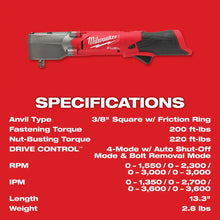 Kit Llave Impacto Ángulo Recto M12 Fuel Milwaukee 2564-22 Rojo