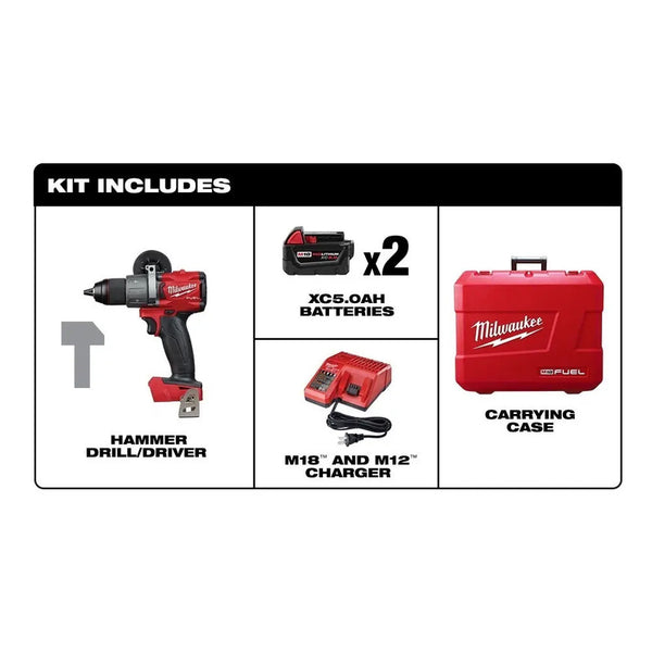 Kit Rotomartillo 1/2 + Cargador + Estuche Milwaukee 2804-22 Rojo