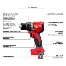 Taladro Percutor Compacto M18 De 1/2 Milwaukee 3602-20 Rojo