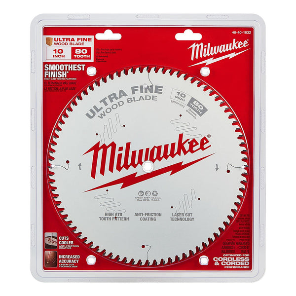 Disco Corte Madera 10 Pg. Fino 80 Dientes Milwaukee 48401032 Blanco